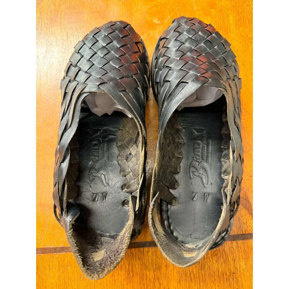 Brand X Huaraches Black Woven Leather Sandals Mens 7 Mexico Lug Sole Slip On